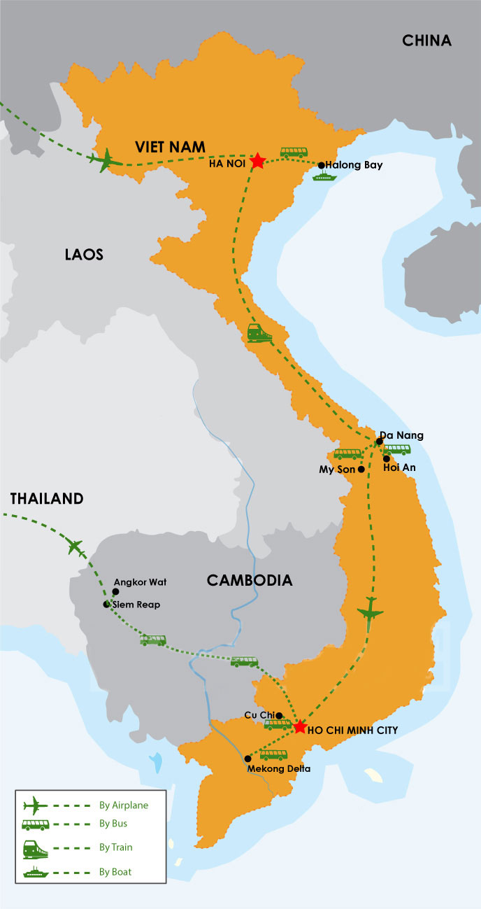 Tour map: Vietnam Cambodia