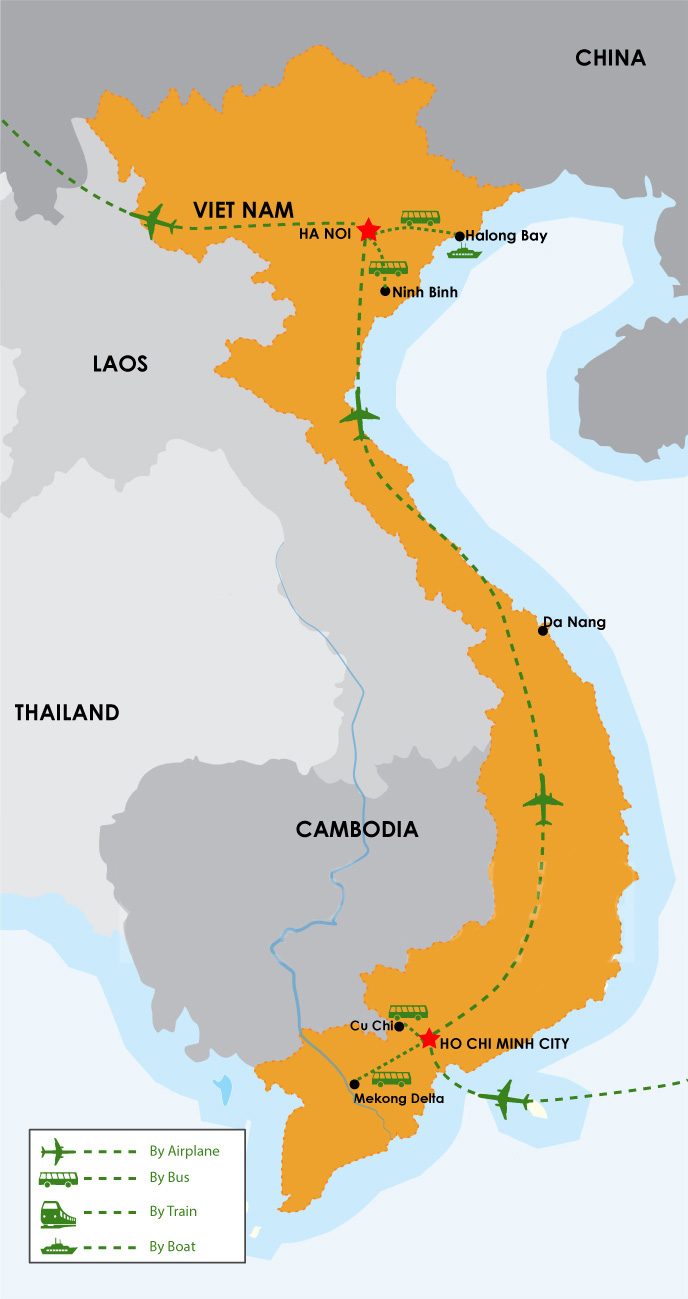 Tour map: Ho Chi Minh Ha noi by flight